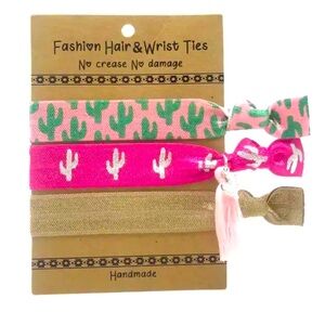 Set of 3 Cactus Hair Ties Tassel & Charm
